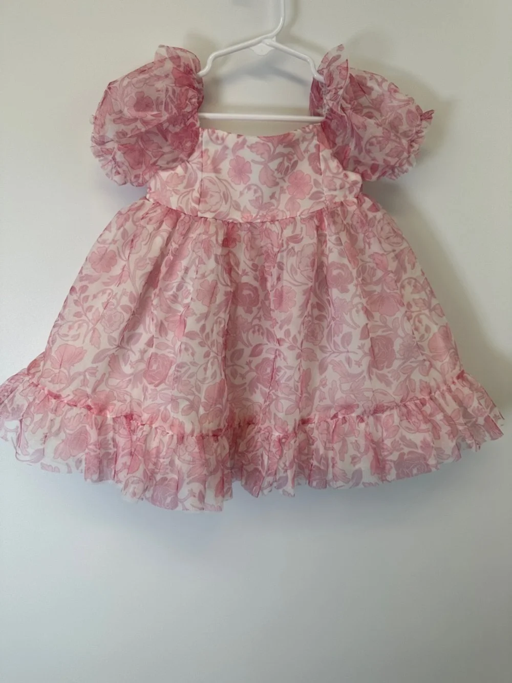 NWT Isaac Mizrahi Baby Girl Pink Floral Puff Sleeve Party Dress 24M